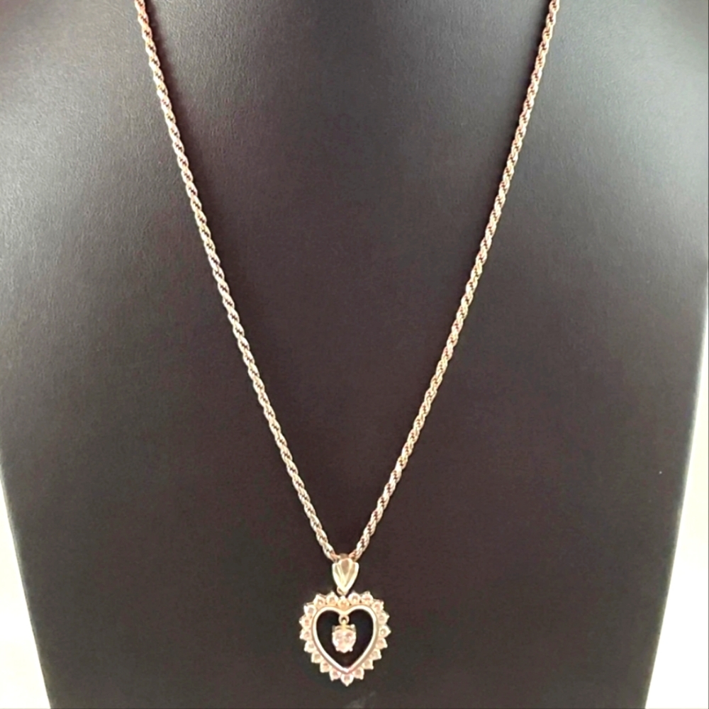 SU STERLING SILVER WHITE STONE 24 INCH NECKLACE HEART PENDANT 17.4G #FN400
